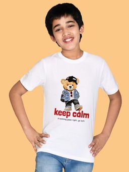 Nusyl - Boys White Keep Calm Text Printed T-shirt