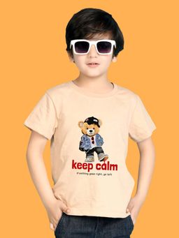 Nusyl - Boys Beige Keep Calm Text Printed T-shirt