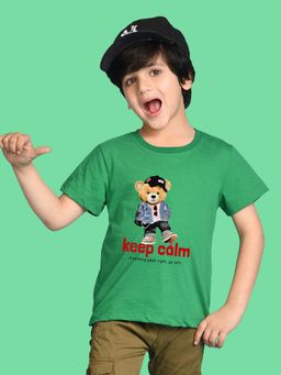 Nusyl - Boys Green Keep Calm Text Printed T-shirt