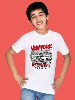 Nusyl - Boys White New York Text Printed T-shirt