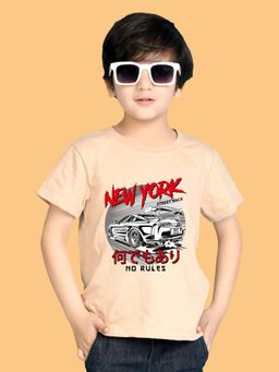 Nusyl - Boys Beige New York Text Printed T-shirt