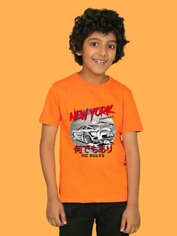 Nusyl - Boys Orange New York Text Printed T-shirt