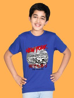 Nusyl - Boys Royal Blue New York Text Printed T-shirt