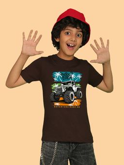 Nusyl - Boys Brown Born To Ride Text Printed T-shirt