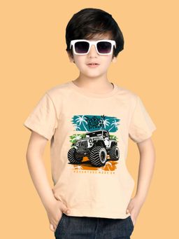 Nusyl - Boys Beige Born To Ride Text Printed T-shirt