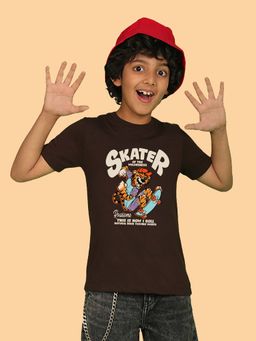Nusyl - Boys Brown Skater Text Printed T-shirt