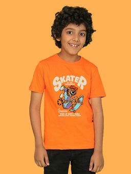 Nusyl - Boys Orange Skater Text Printed T-shirt