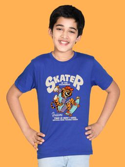 Nusyl - Boys Royal Blue Skater Text Printed T-shirt