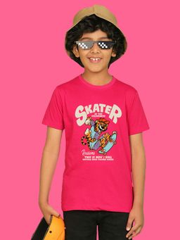 Nusyl - Boys Hot Pink Skater Text Printed T-shirt