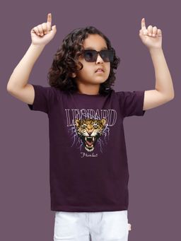 Nusyl - Boys Wine Leopard Text Printed T-shirt