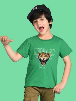 Nusyl - Boys Green Leopard Text Printed T-shirt