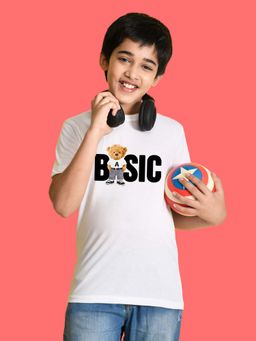 Nusyl - Boys White Teddy and Text Printed T-shirt