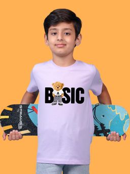 Nusyl - Boys Lilac Teddy and Text Printed T-shirt