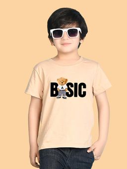 Nusyl - Boys Beige Teddy and Text Printed T-shirt