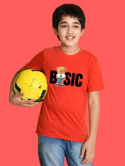 Nusyl - Boys Red Teddy and Text Printed T-shirt