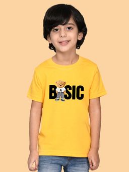 Nusyl - Boys Yellow Teddy and Text Printed T-shirt