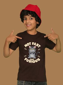 Nusyl - Boys Brown Not Fast Just Furious Text Printed T-shirt
