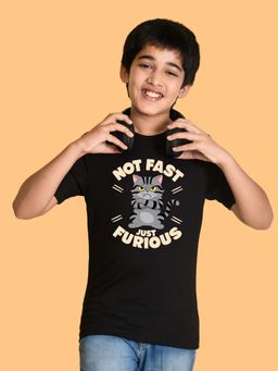 Nusyl - Boys Black Not Fast Just Furious Text Printed T-shirt