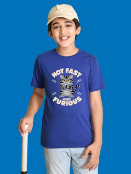 Nusyl - Boys Royal Blue Not Fast Just Furious Text Printed T-shirt