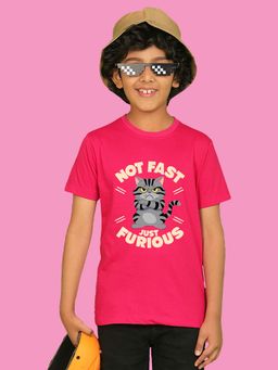 Nusyl - Boys Hot Pink Not Fast Just Furious Text Printed T-shirt