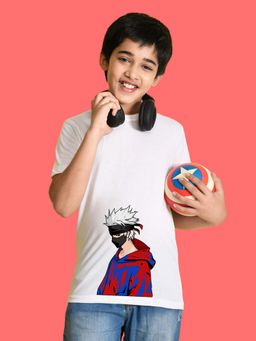 Nusyl - Boys White Anime Printed T-shirt
