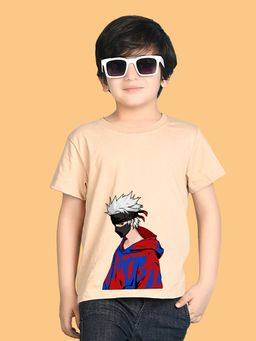 Nusyl - Boys Beige Anime Printed T-shirt