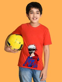 Nusyl - Boys Red Anime Printed T-shirt
