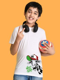 Nusyl - Boys White Was Up Text Printed T-shirt
