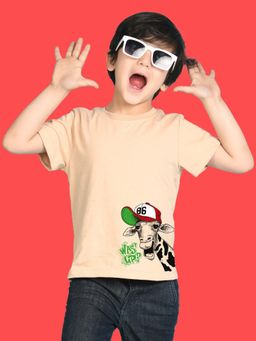 Nusyl - Boys Beige Was Up Text Printed T-shirt