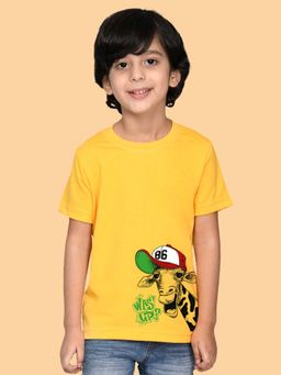 Nusyl - Boys Yellow Was Up Text Printed T-shirt