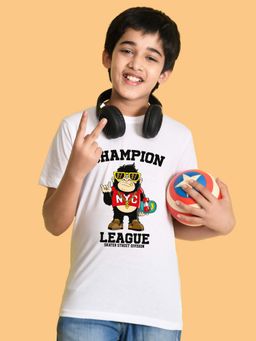 Nusyl - Boys White Champion Text Printed T-shirt