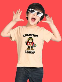 Nusyl - Boys Beige Champion Text Printed T-shirt