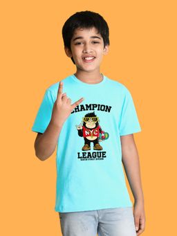 Nusyl - Boys Sky Blue Champion Text Printed T-shirt
