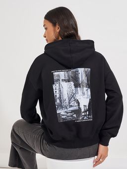 Styli - Black Printed Hoodie