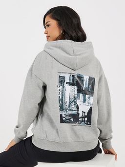 Styli - Grey Printed Hoodie