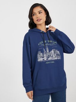 Styli - Navy Blue Printed Hoodie