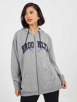Styli - Grey Printed Hoodie