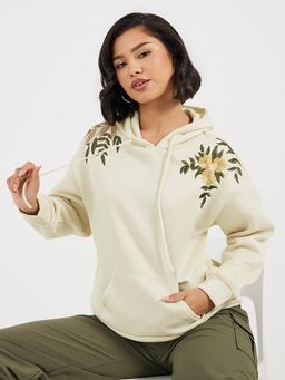 Styli - Beige Self Design Hoodie