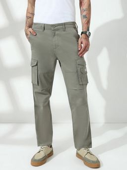 necked - Men's Green Straight Fit Cargos