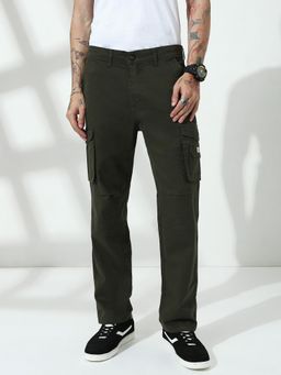 necked - Men's Dark Olive Straight Fit Cargos