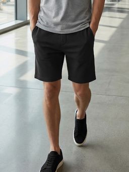 Nobero - Black Ottoman Cotton Textured Shorts