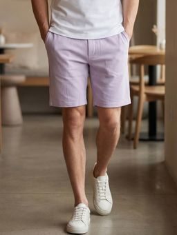 Nobero - Lavender Ottoman Cotton Textured Shorts