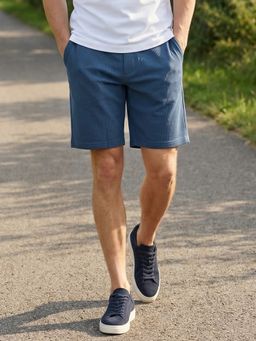 Nobero - Blue Ottoman Cotton Textured Shorts