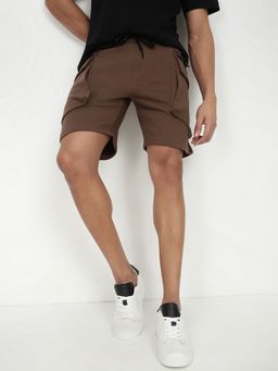 necked - Men's Brown Slim Fit Cargo Shorts