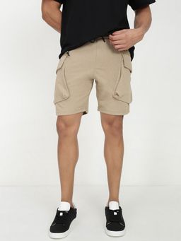 necked - Men's Beige Slim Fit Cargo Shorts