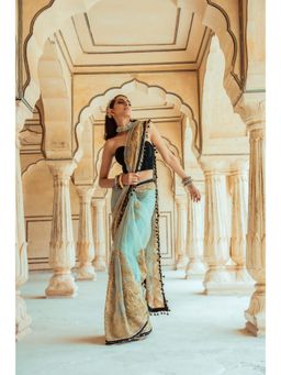 PALLAVI JAIPUR - Jade Green Embroidered Organza Saree with Corset