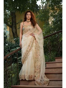 PALLAVI JAIPUR - Bageecha Shwet Aur Rangeen Saree with Stitched Blouse