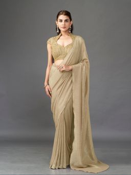 Qunic - Gold Molten Drape Sarees With Stitched Blouse