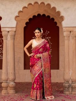 Zal from Benaras - Magenta Pure Katan Silk Banarasi Bridal Handloom Saree with Unstitched Blouse