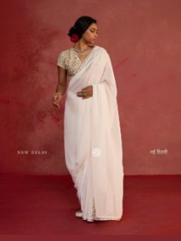 Rhua India - Ivory Tamara Saree with Stitched Blouse and Petticoat